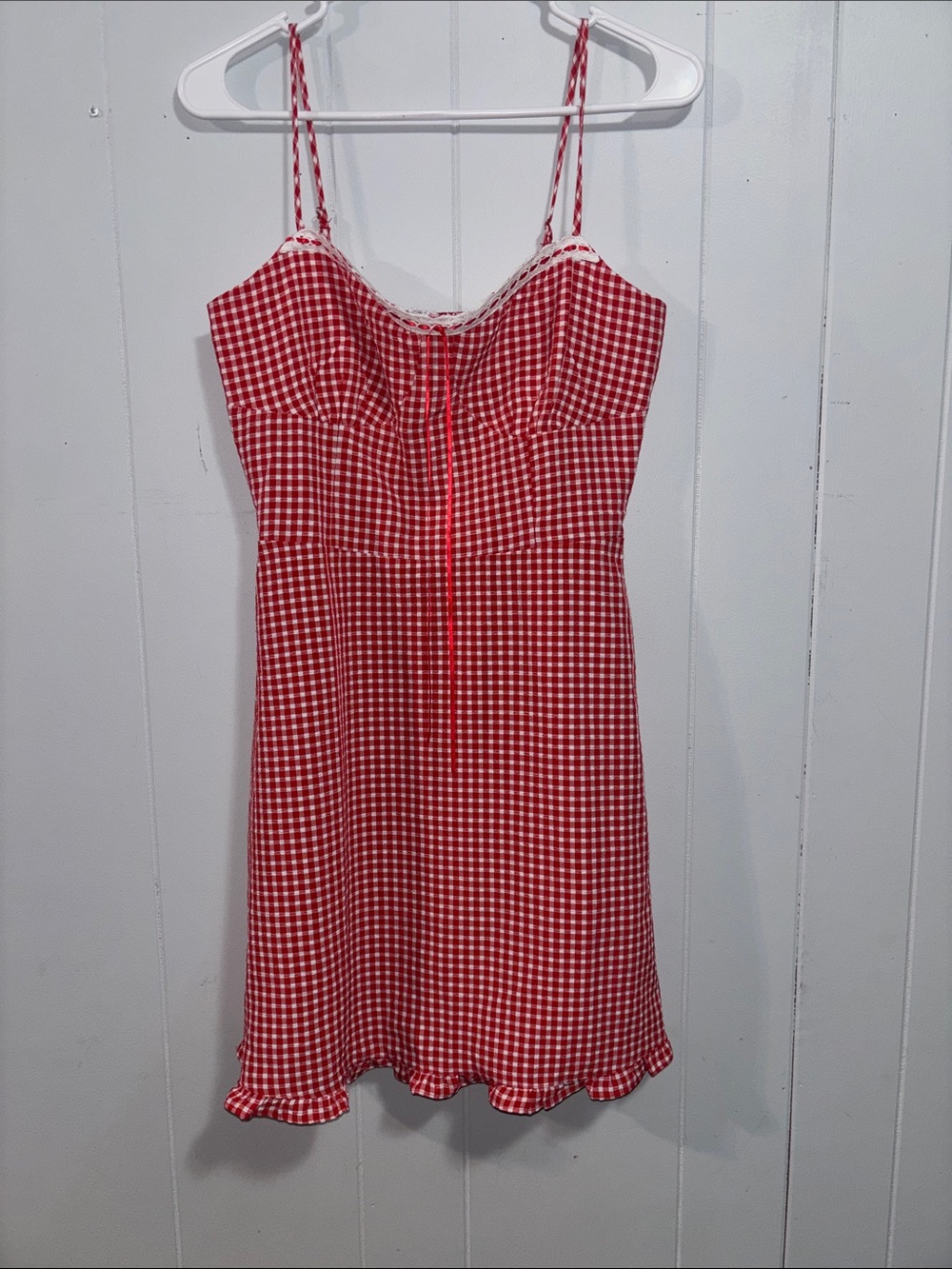Sienna Sky Red and White Gingham Spaghetti Strap Dress